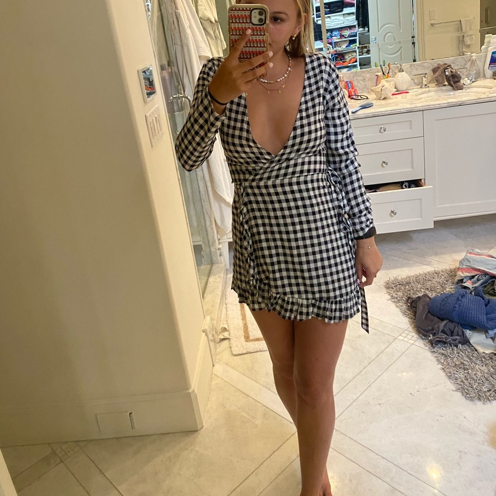 Black and white plaid tie dress